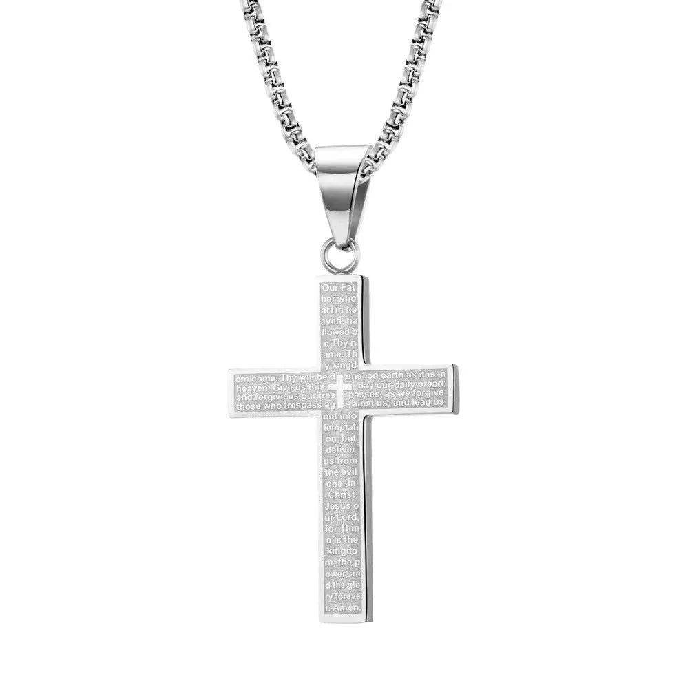 Bible Verse Cross Necklace, Titanium Steel Pendant