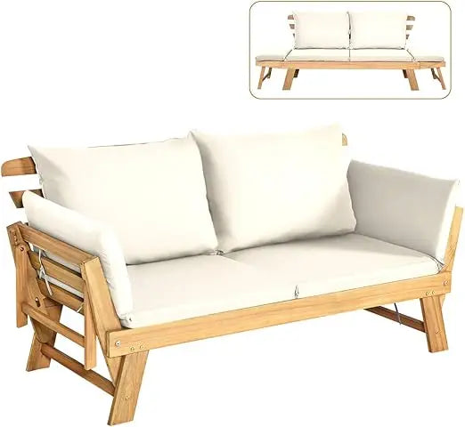 Convertible Acacia Wood Patio Couch Sofa Bed