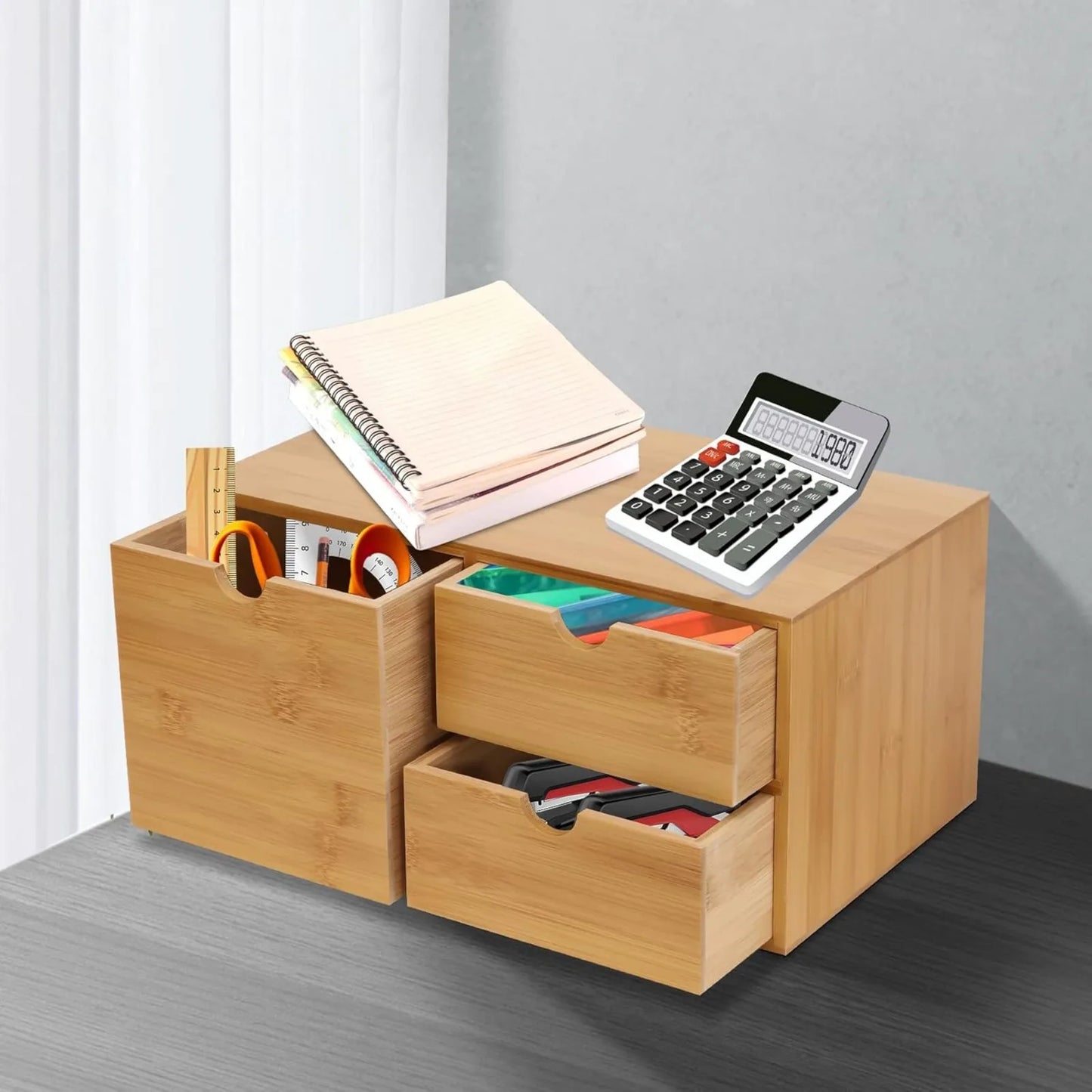 Bamboo Desk Organizer Drawers, Recess Handles