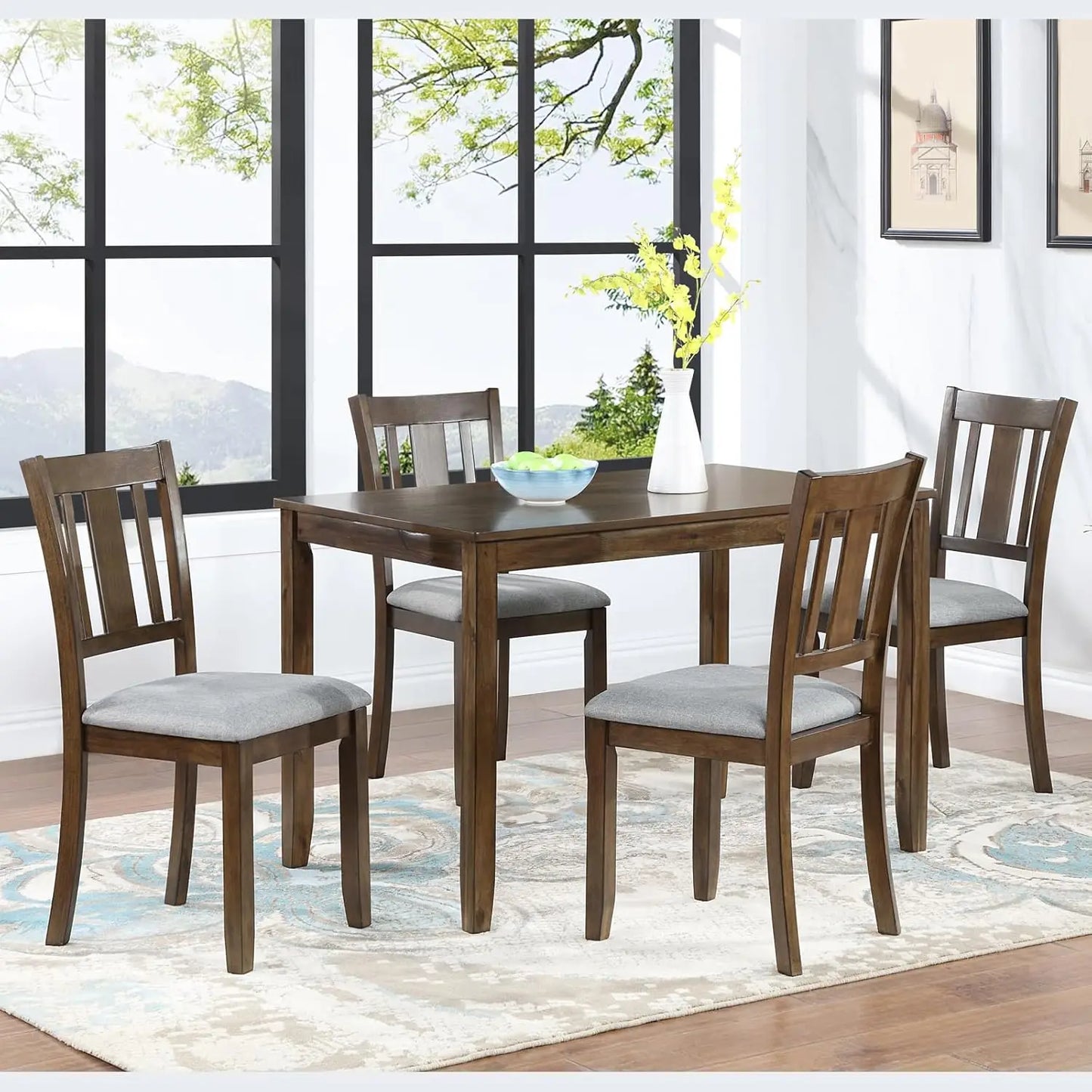 5 Piece Dining Table Set, 4 Upholstered Chairs