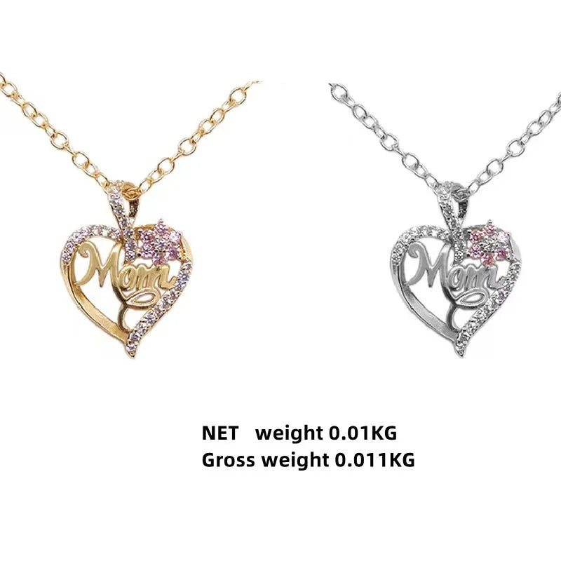Gold-Plated Mom Heart Necklace with Cubic Zirconia