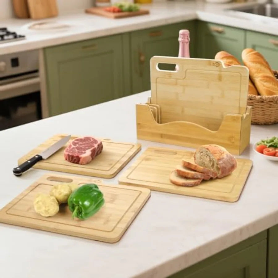 4 Pack 12.5"L x 9.8"W Bamboo Cutting Boards with Holde