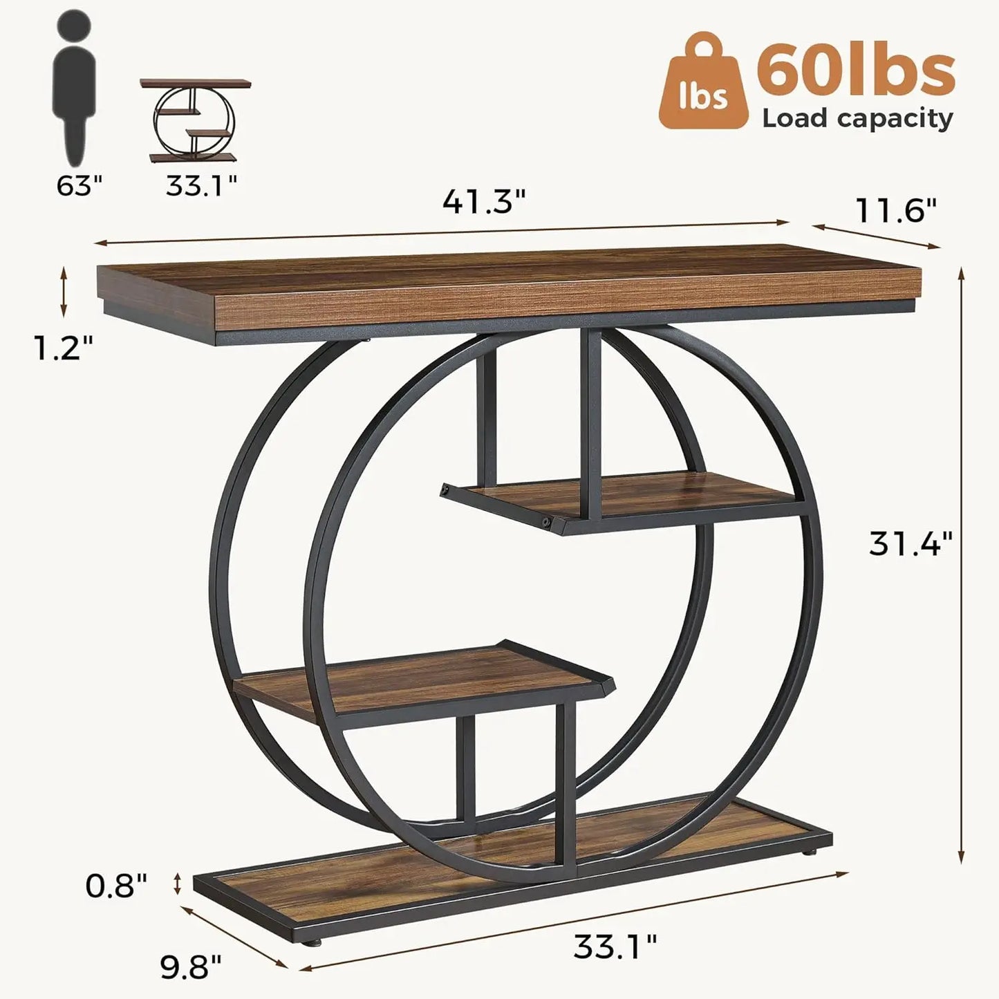 41.3" Industrial 4-Tier Console Table