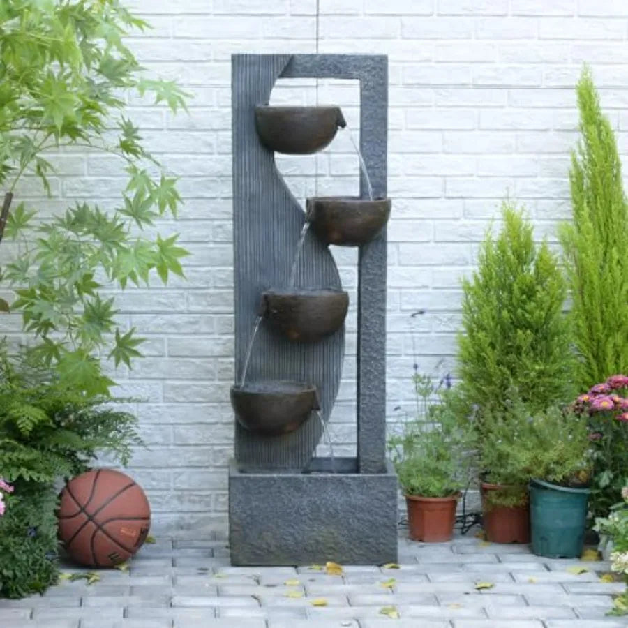 Outdoor 5-Tier Tall Waterfall Fountain 49.2 Inch with LED Lights and Pump