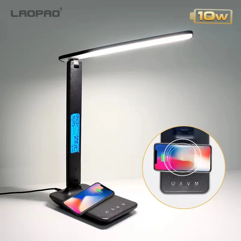 10W Wireless LED Desk Lamp USB Charging Port, Dimmable