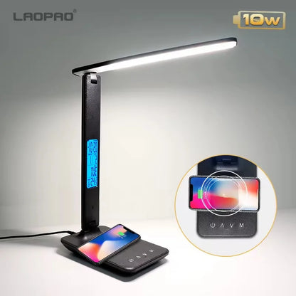 10W Wireless LED Desk Lamp USB Charging Port, Dimmable