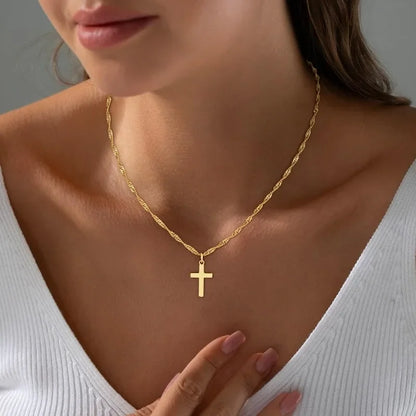 18K Real Gold Plated Stainless Steel Cross Necklace