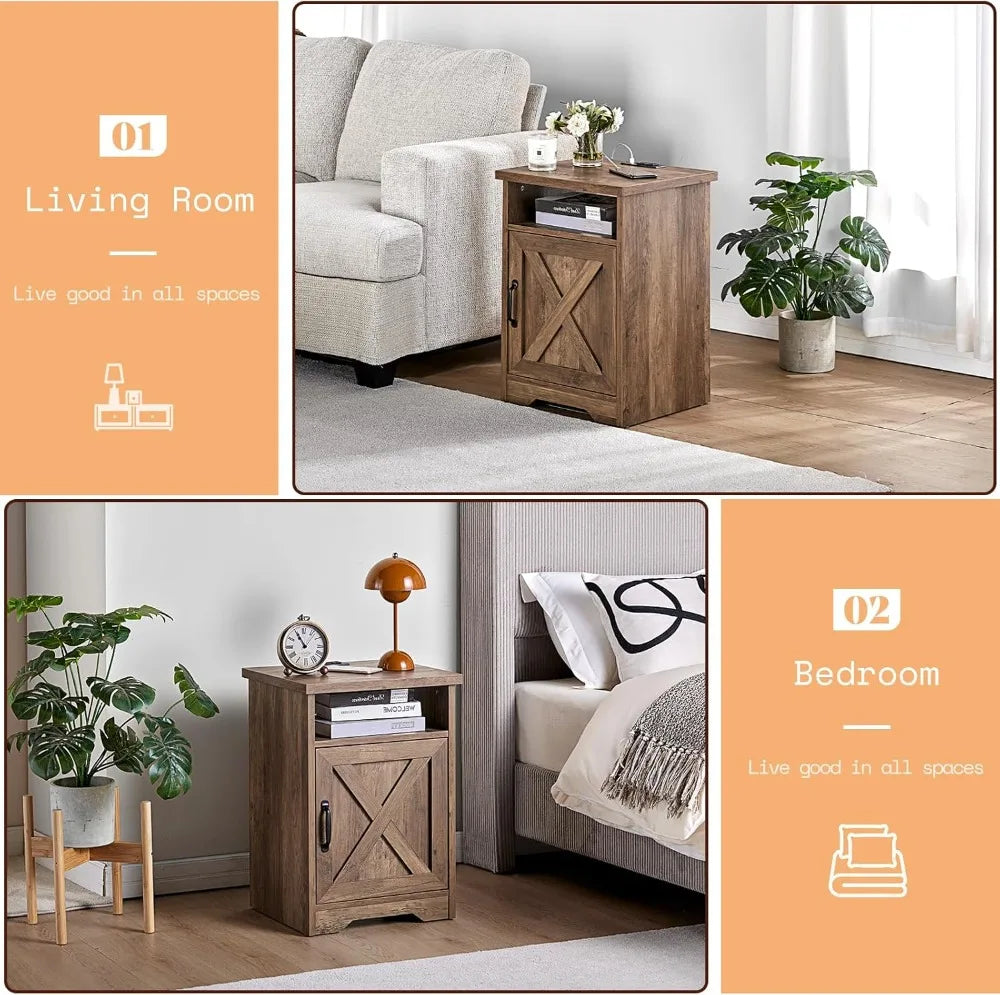 Farmhouse Coffee Table Set with Charging Station, USB Ports
