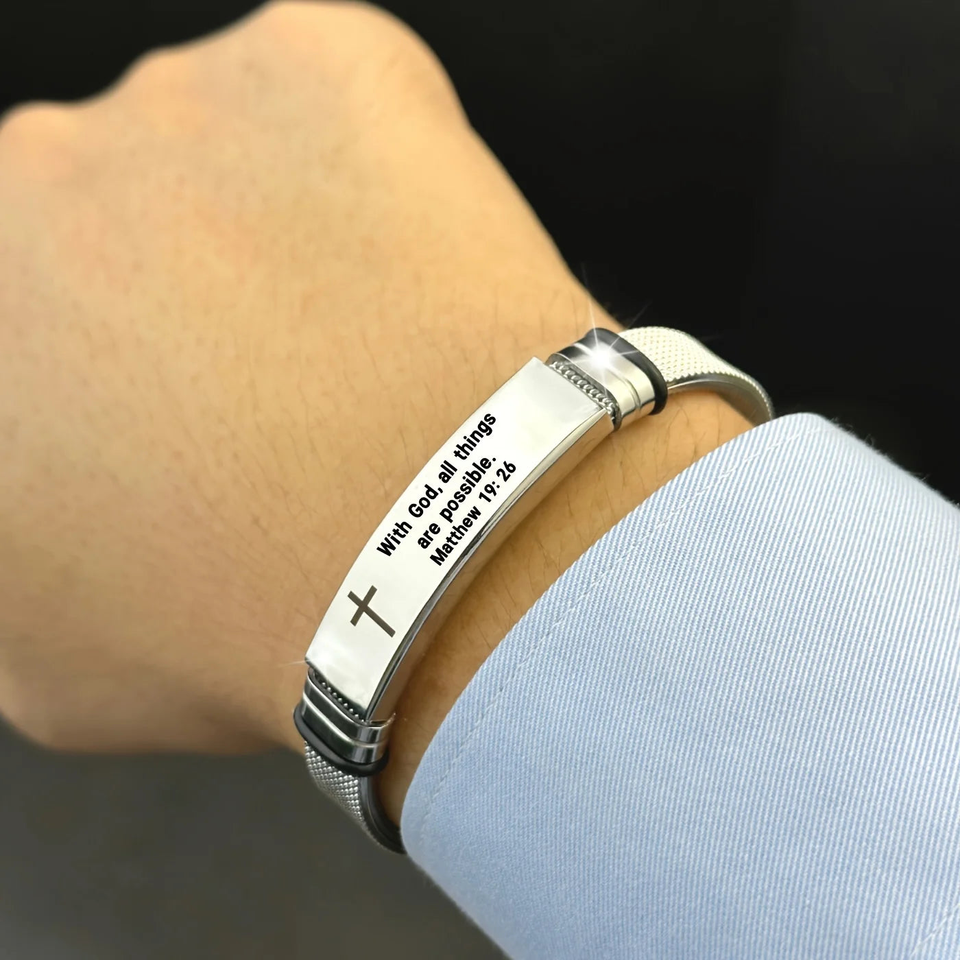 Adjustable Bible Verse Bracelet - Scripture Jewelry with Bible Verses, Christian Religious Gift for Women/Men - Adjustable Slider Clasp - Matthew 19:26 Inspired Design