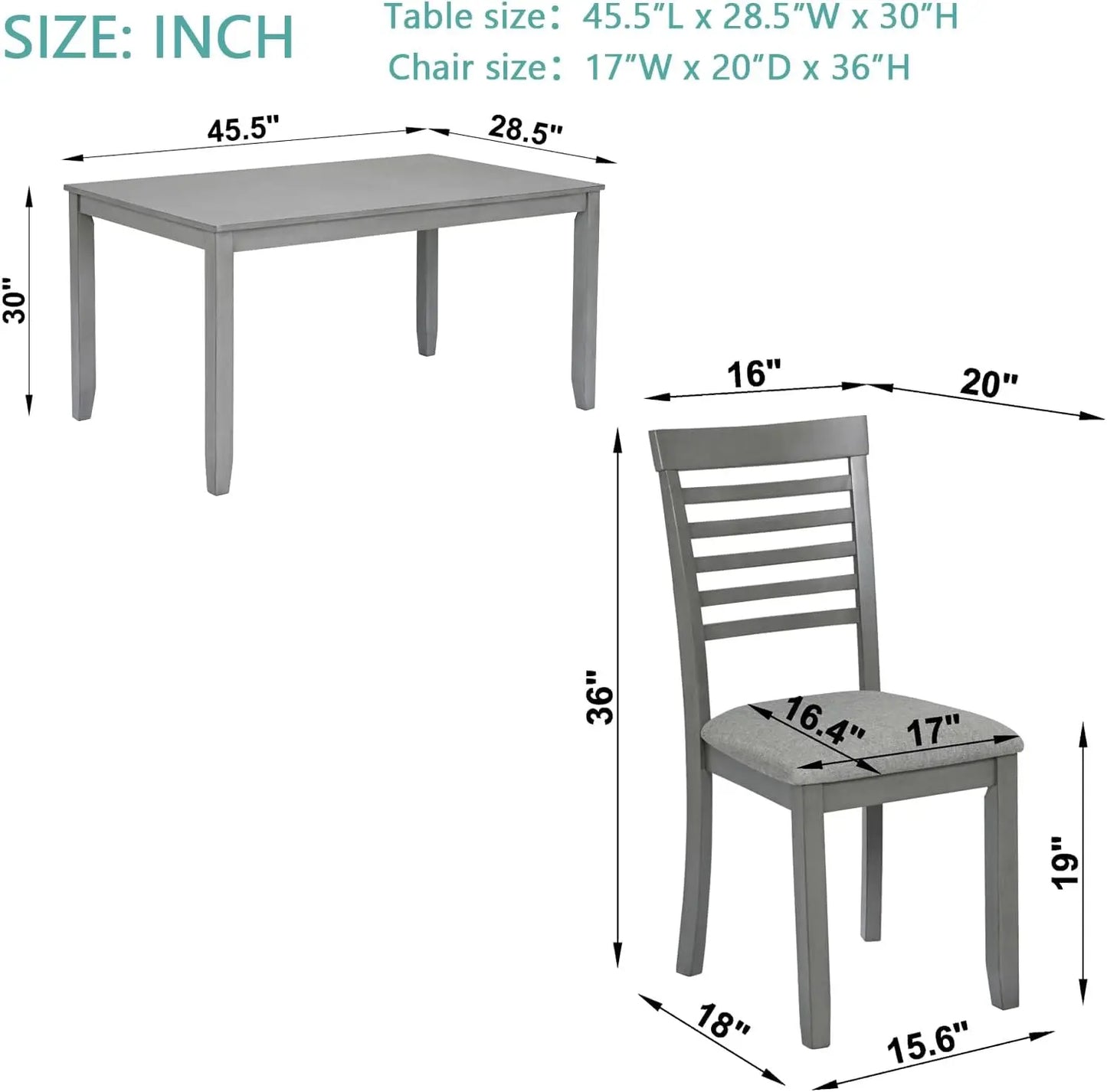 5 Piece Dining Table Set, 4 Upholstered Chairs