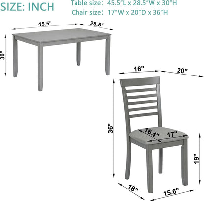 5 Piece Dining Table Set, 4 Upholstered Chairs