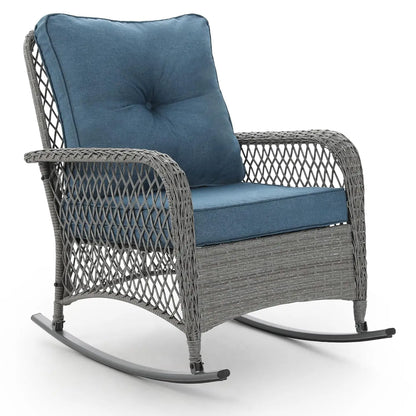 3 Piece Wicker Rocking Bistro Set Cushioned Side Table Backyard Porch Balcony Poolside 4in Thick, Customized