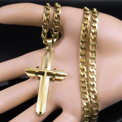 Cross Necklace - Stainless Steel Gold Plated Christian Long Necklaces