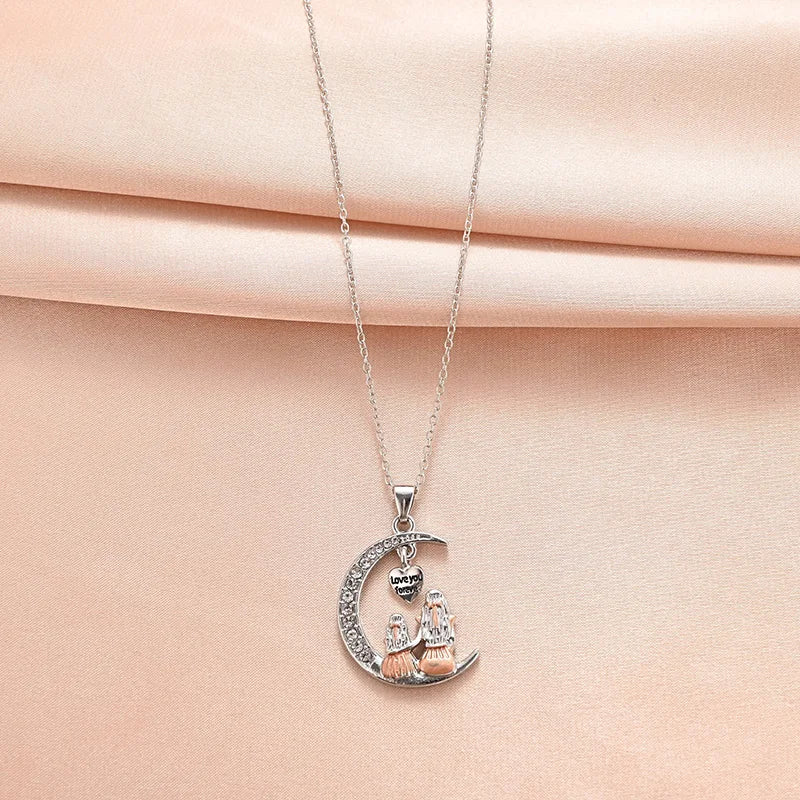 Mom Daughter Moon Pendant Necklace or Keychain