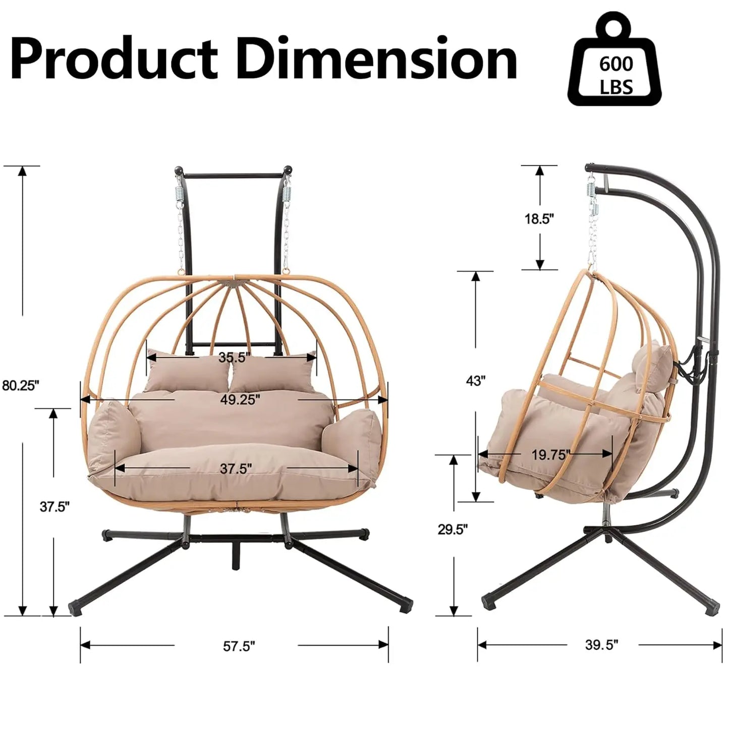 Egg Hanging Swing Chair with Stand and Cushions
