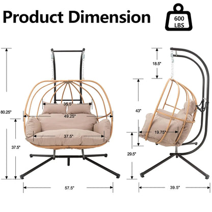 Egg Hanging Swing Chair with Stand and Cushions