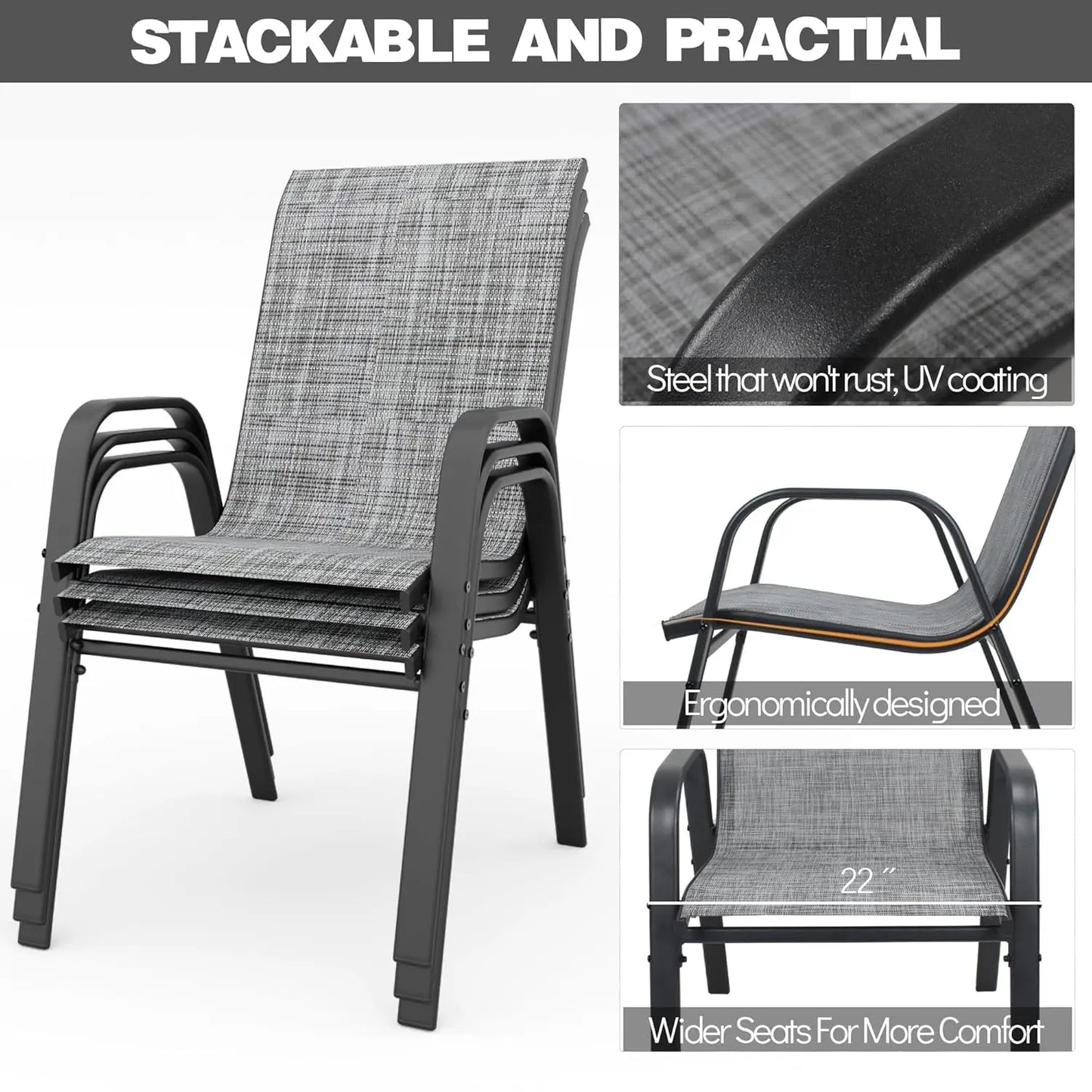 Stackable All-Weather Metal Patio Dining Chairs Set of 6