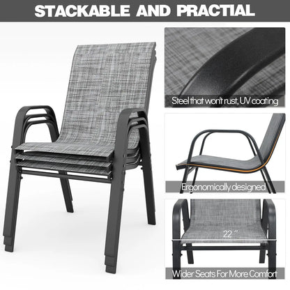 Stackable All-Weather Metal Patio Dining Chairs Set of 6