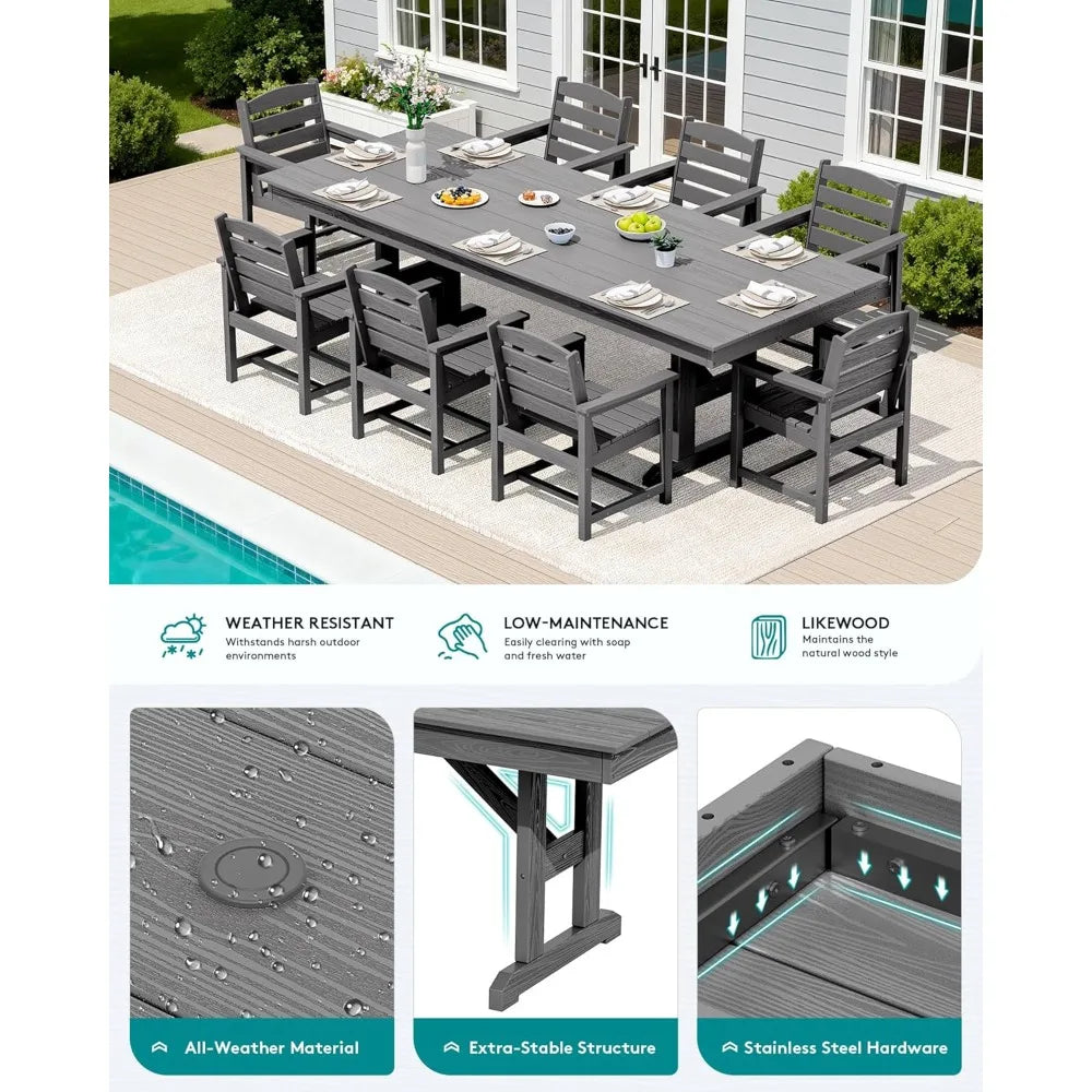 9 Piece Outdoor Dining Set 84" HDPE Table & Chairs All Weather