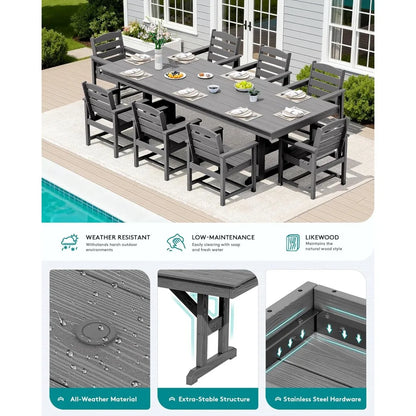 9 Piece Outdoor Dining Set 84" HDPE Table & Chairs All Weather