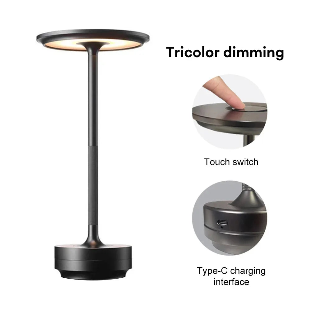 LED Desktop Lamp, Touch Dimming, Metal, USB Recharge