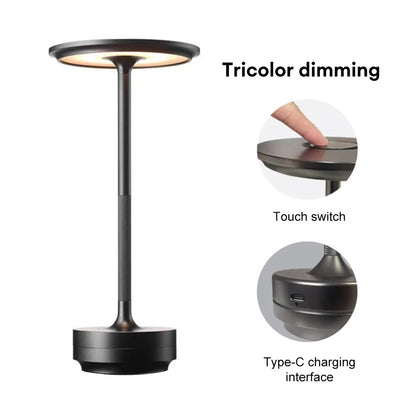 LED Desktop Lamp, Touch Dimming, Metal, USB Recharge