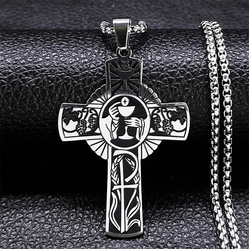 Christian Christ Cross Necklace Stainless Steel Chain Jewelry