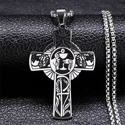 Christian Christ Cross Necklace Stainless Steel Chain Jewelry