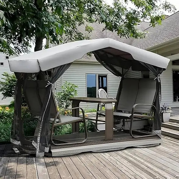 4-Seat Outdoor Glider Benches with Canopy