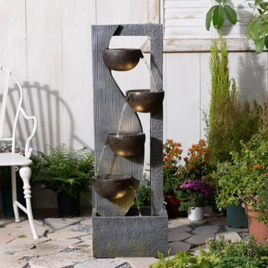 Outdoor 5-Tier Tall Waterfall Fountain 49.2 Inch with LED Lights and Pump