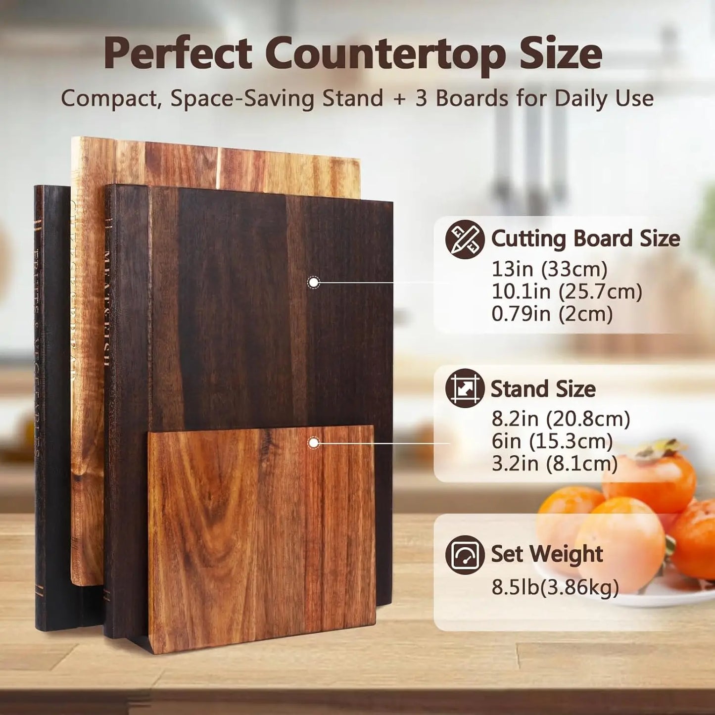 Book Cutting Board Set Of 3 with Stand, Solid Acacia