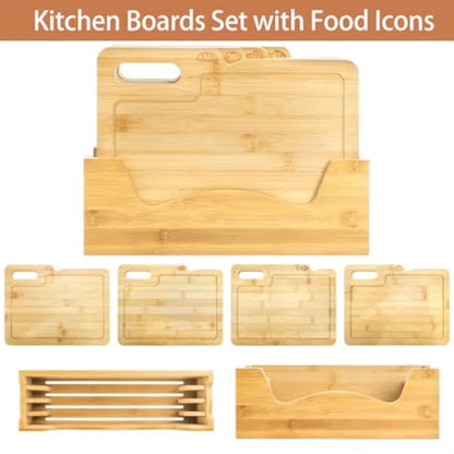 4 Pack 12.5"L x 9.8"W Bamboo Cutting Boards with Holde