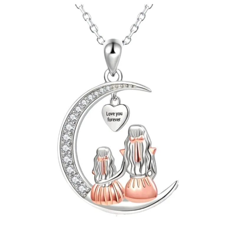 Mom Daughter Moon Pendant Necklace or Keychain