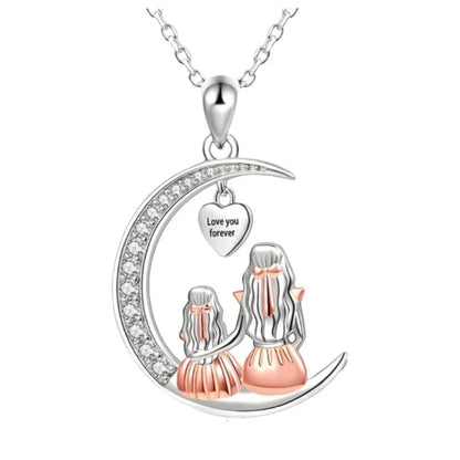Mom Daughter Moon Pendant Necklace or Keychain