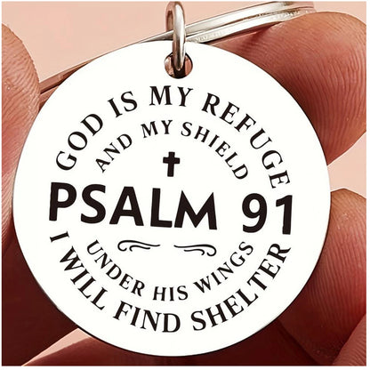 1 Stainless Steel Inspirational Keychain - Psalm 91 Bible Verse