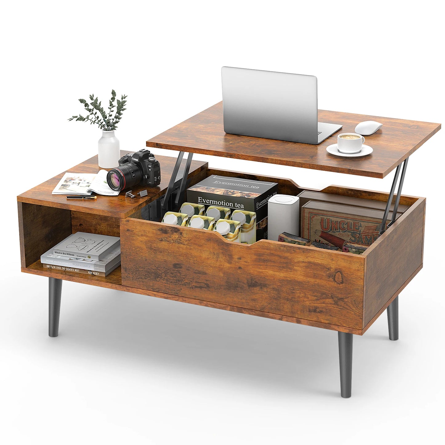 Coffee Table, Adjustable, Storage, Easy Lift Or Lower