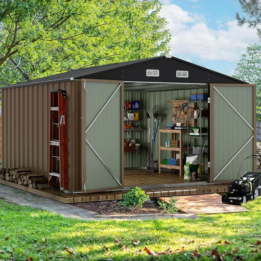 FT Metal Storage Shed, Large Outdoor Garden Shed with Lockable Door