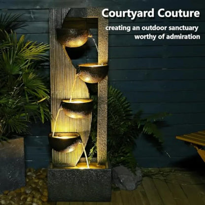 Outdoor 5-Tier Tall Waterfall Fountain 49.2 Inch with LED Lights and Pump