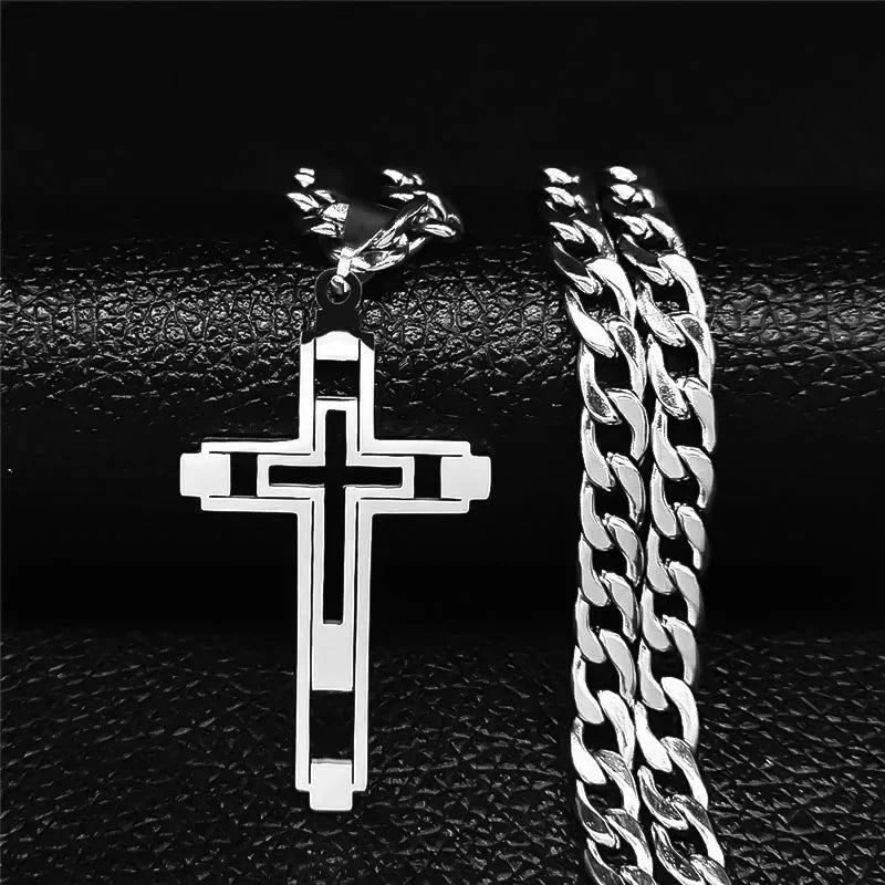 Cross stainless steel chain necklace, unisex Christian accessories