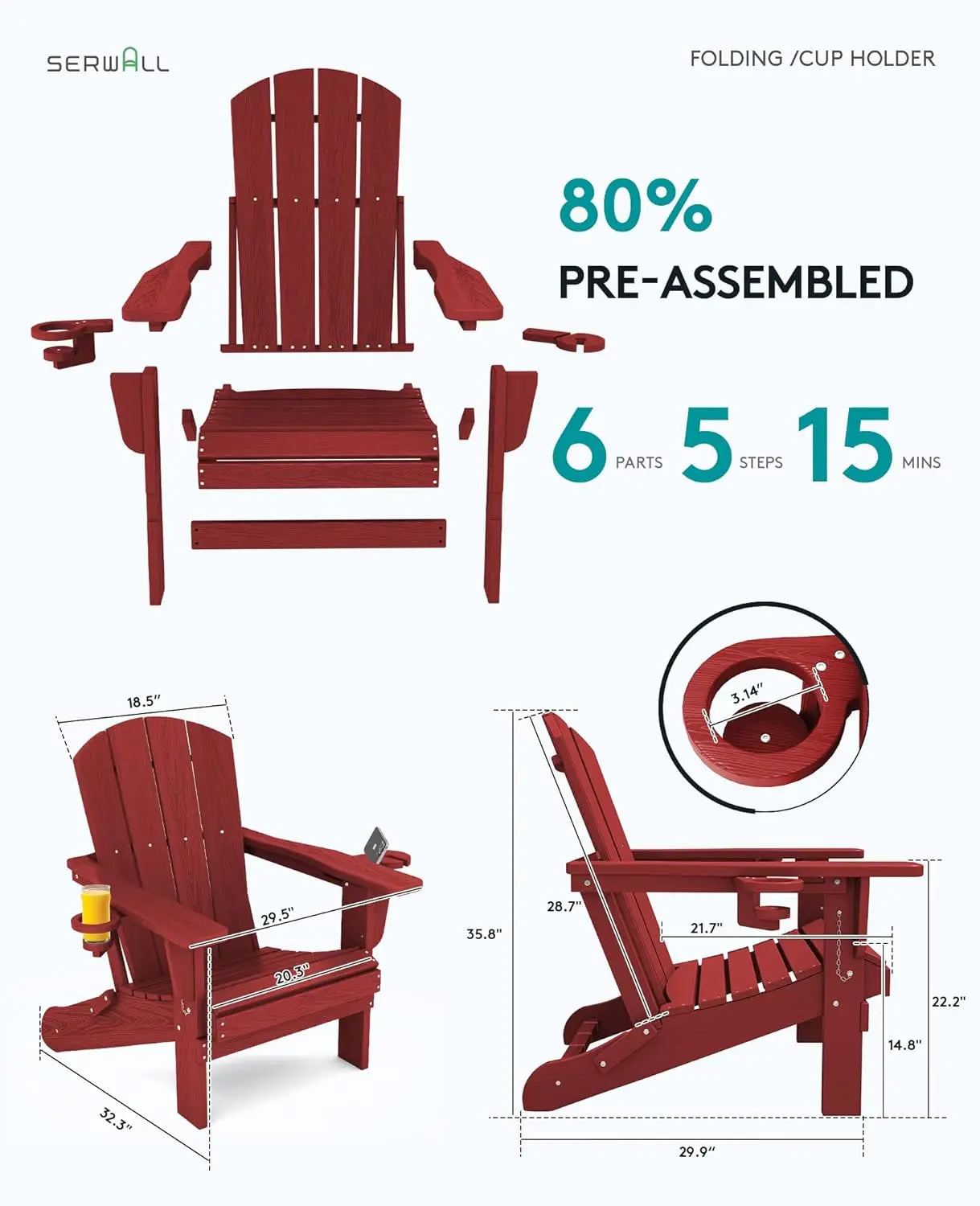 Adirondack Chairs Set of 2 HDPE All Weather Use