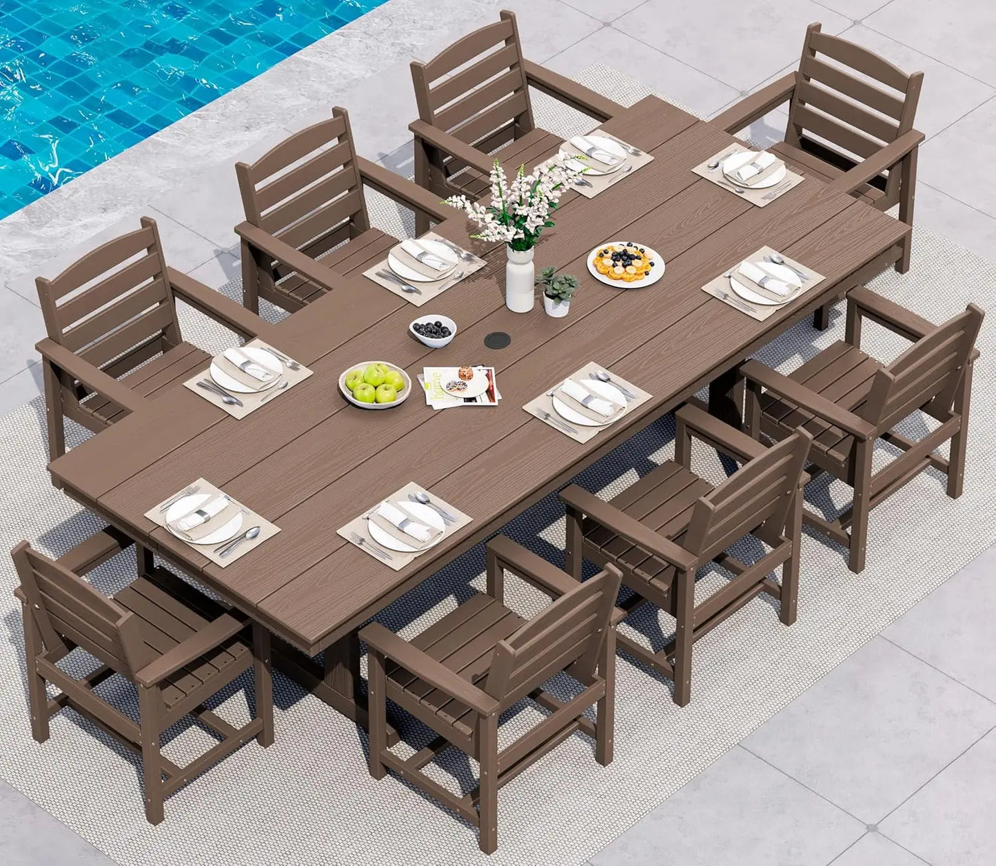 9 Piece Outdoor Dining Set 84" HDPE Table & Chairs All Weather
