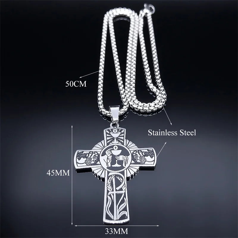 Christian Christ Cross Necklace Stainless Steel Chain Jewelry