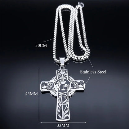 Christian Christ Cross Necklace Stainless Steel Chain Jewelry