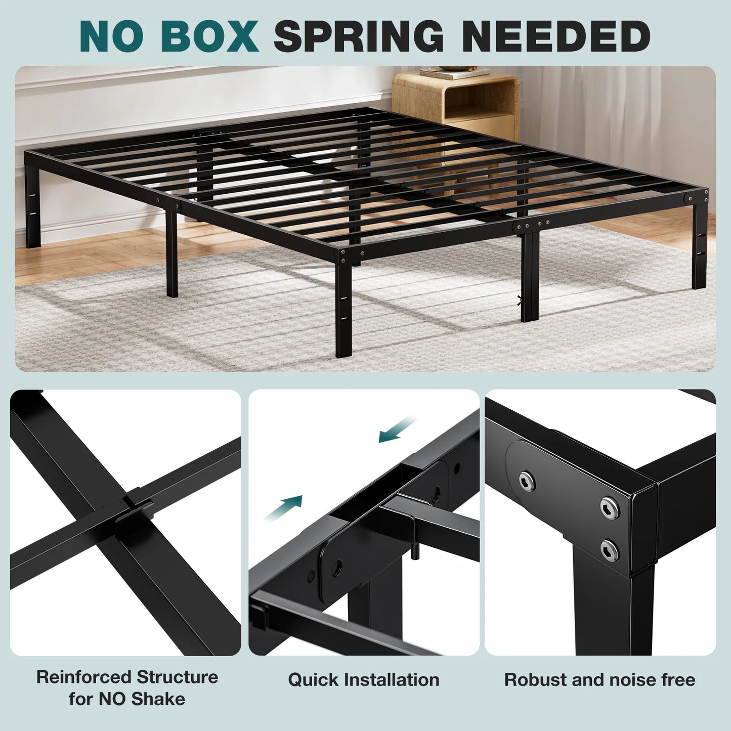 Basic Metal Platform Bed Frame Steel Slat Support 350LBS