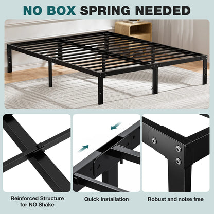 Basic Metal Platform Bed Frame Steel Slat Support 350LBS