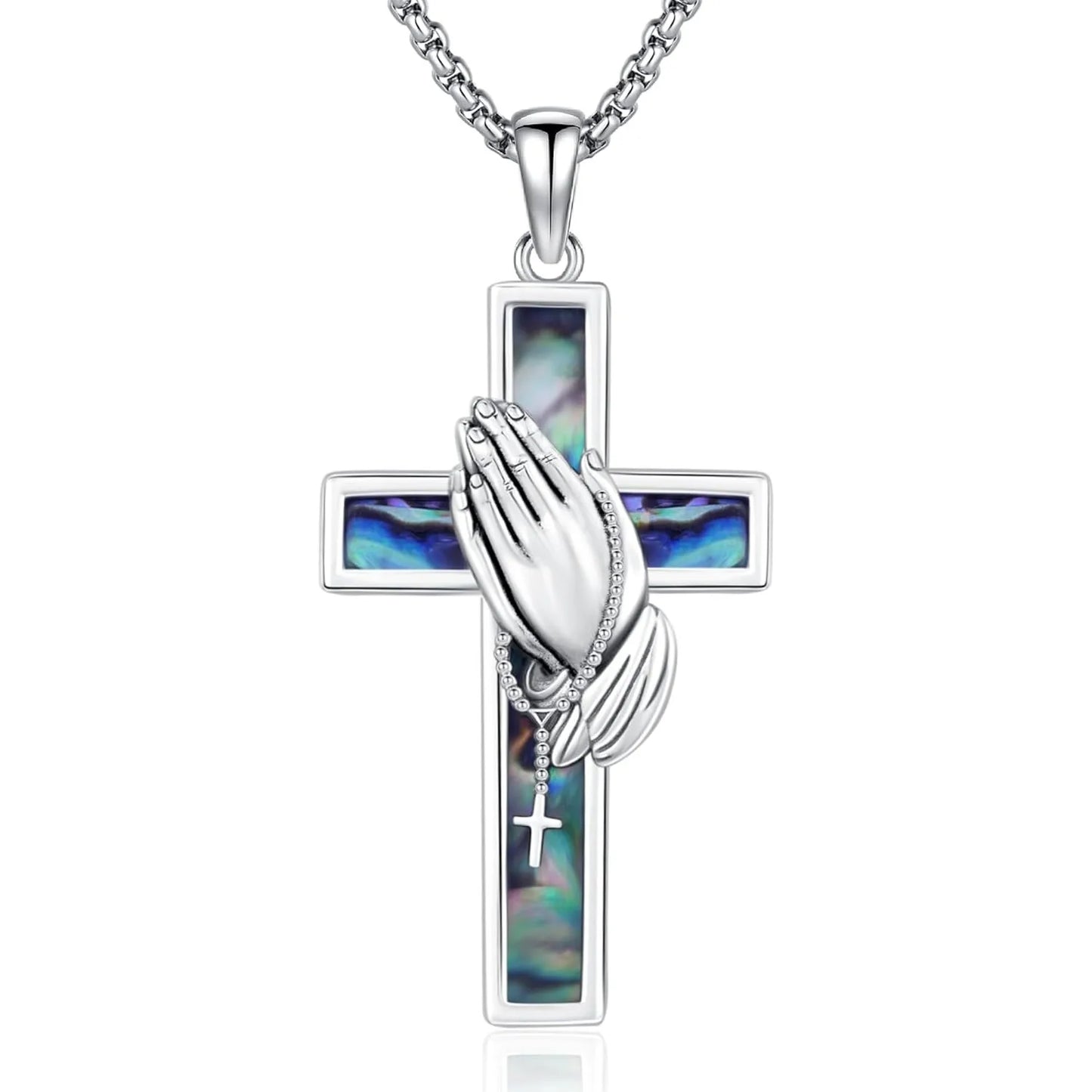 Praying Hands Necklace 925 Sterling Silver Serenity Prayer Abalone Shells