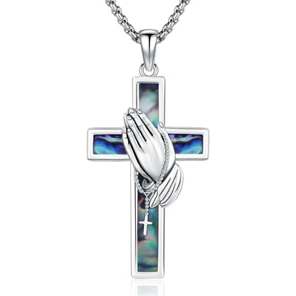 Praying Hands Necklace 925 Sterling Silver Serenity Prayer Abalone Shells