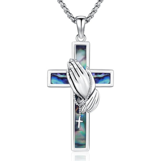 Praying Hands Necklace 925 Sterling Silver Serenity Prayer Abalone Shells