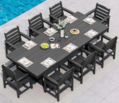9 Piece Outdoor Dining Set 84" HDPE Table & Chairs All Weather
