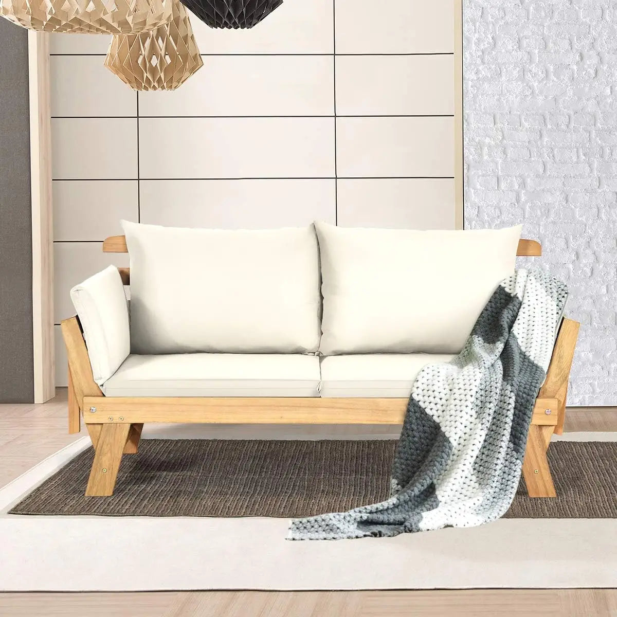 Convertible Acacia Wood Patio Couch Sofa Bed